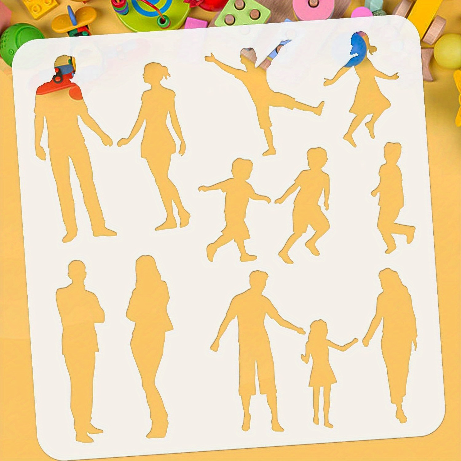 1pc Small Figures Stencil 11.8x11.8inch Square Painting Stencil Family Stencil Couples Template Silhouette Stencil Plastic Pet Stencil For Floor Wall Door Furniture