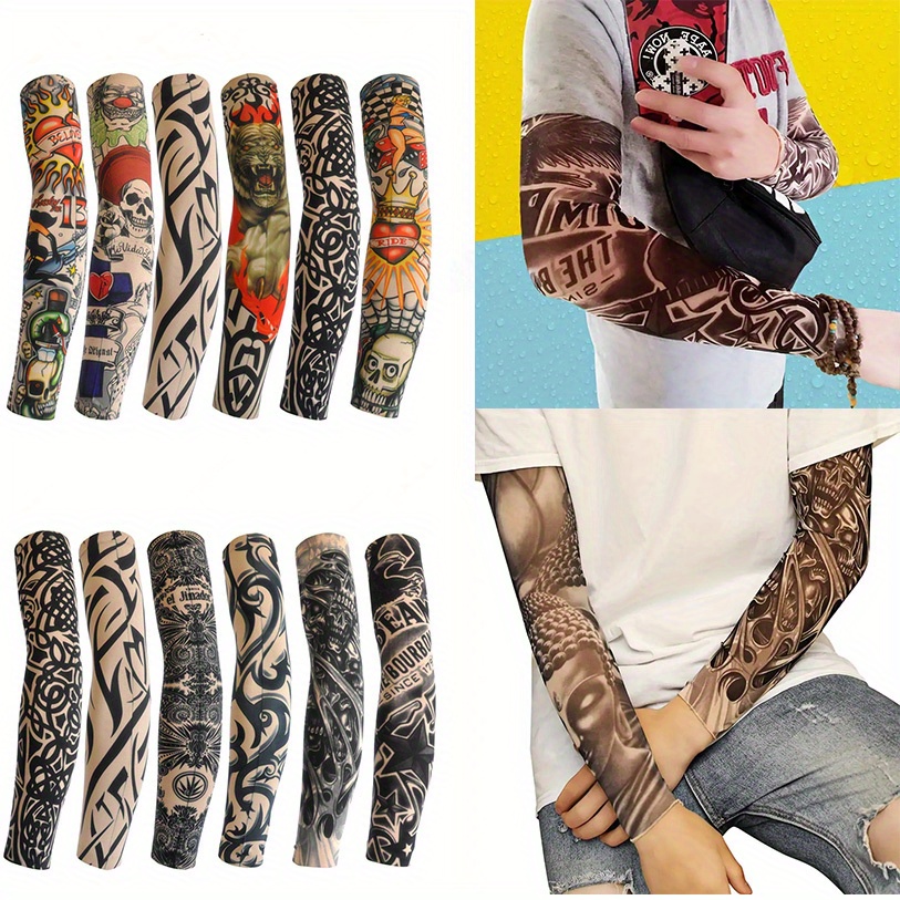 Mangas de tatuaje para hombres, 6 piezas, mangas de tatuajes falsos para  cubrir brazos, mangas de protección solar, fundas de tatuaje, mangas de
