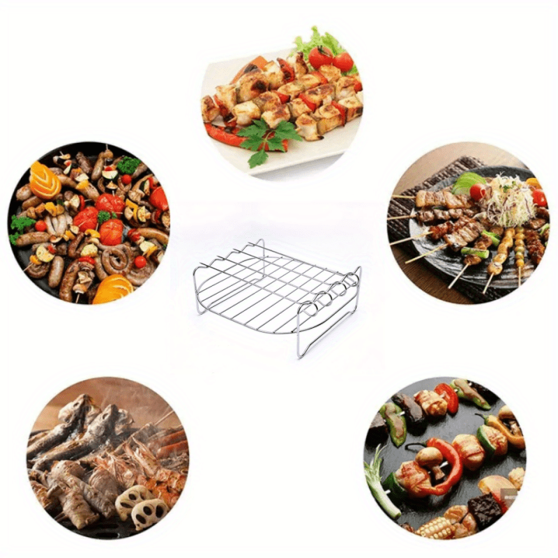 1set Fryer Grilling Rack Air Fryer Rack With 4 Skewers - Temu