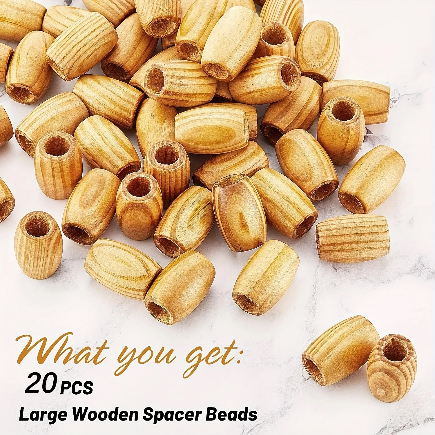 20pcs Large Wooden Spacer Beads Wooden Macrame Beads Oval Loose Wood Beads  Natural Tube Beads With 10mm Large Hole For Handmade Jewelry DIY Craft Maki