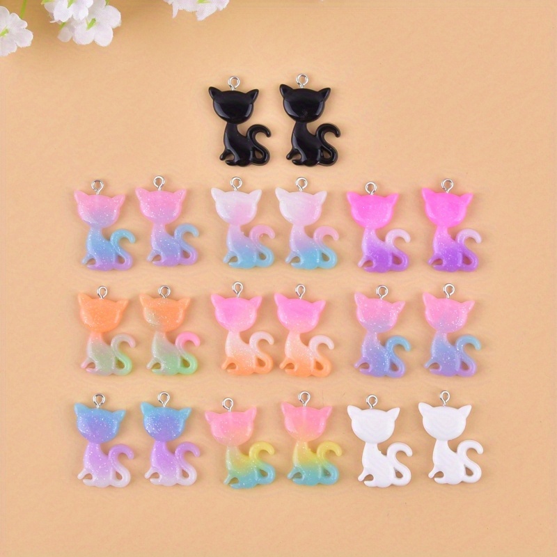 E-shop 20-teiliges Set mit farbverlaufenden Katzen-Acryl-Schmuckanhängern für DIY Ohrringe, Halsketten Accessoires