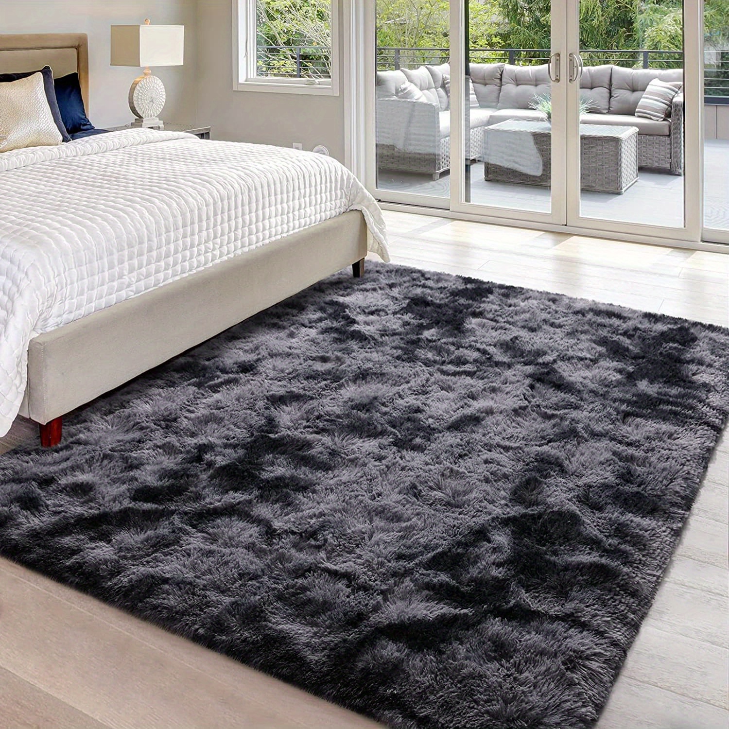 1 pc tie dye printing carpet rug with gradient color of grey soft fluffy   room study bedside bedroom carpet details 5