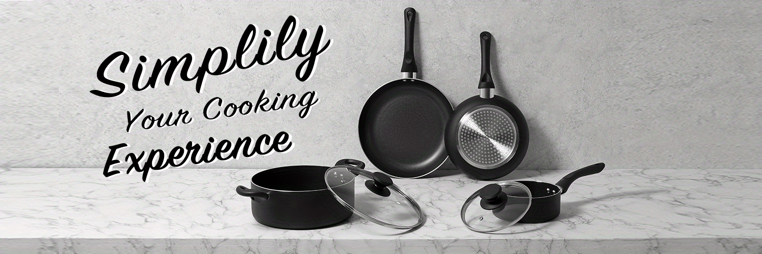 Juego de ollas, sartenes y cacerolas, 6 utensilios de cocina - Gris