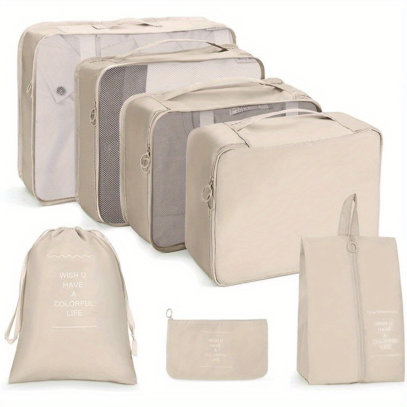 7 Pack Cubos de embalaje para maletas De viaje Organizador de equipaje  Conjunto maleta Organizador Bolsas para ropa Zapatos Cosméticos Artículos  de tocador