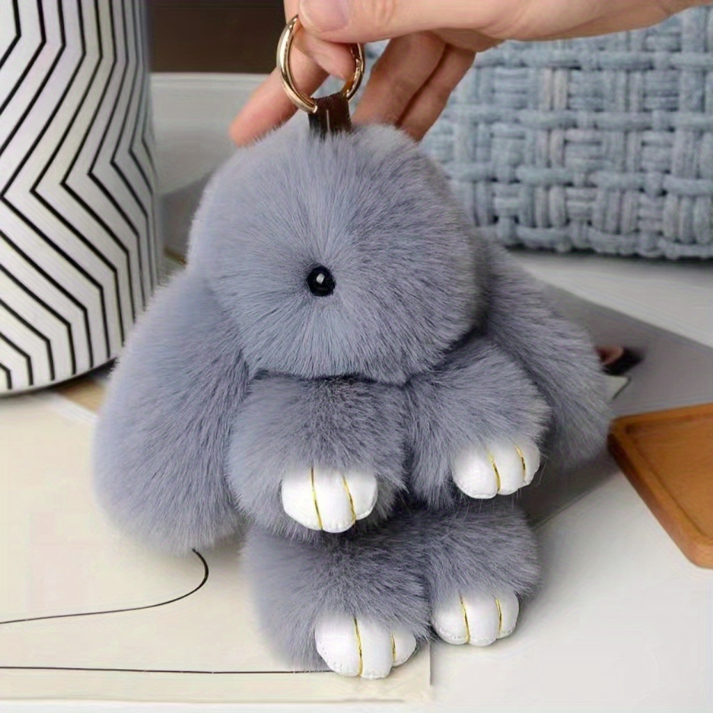 yiseven stuffed bunny keychain toy - soft and fuzzy large stitch plush  rabbit fur key chain - cute