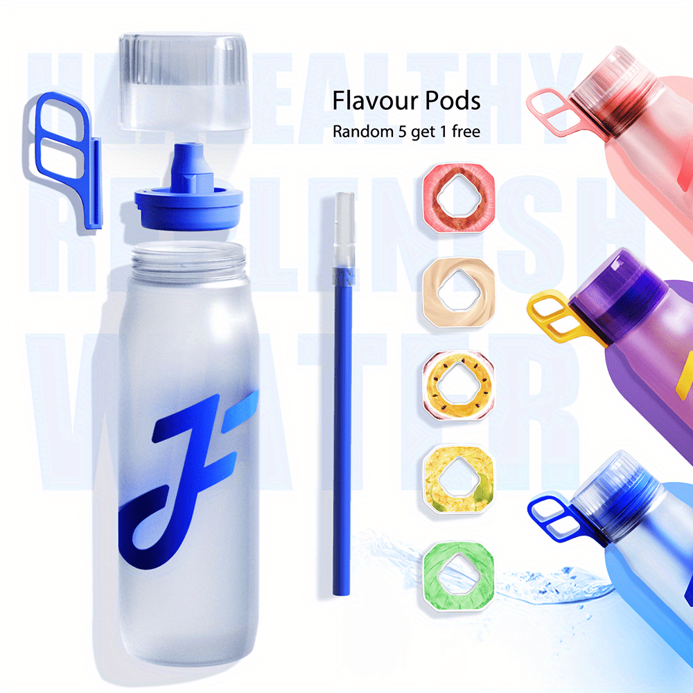 Sports Water Bottle With 5 Flavor Pods Fruits Flavor Water - Temu