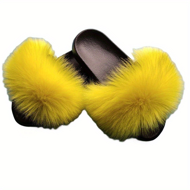 Yellow faux best sale fur slides