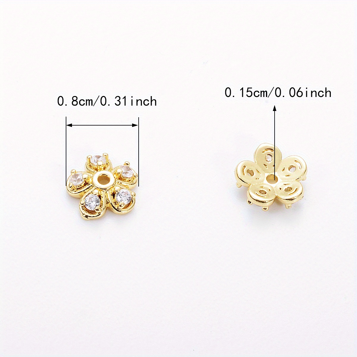 20pcs bag 10mm 8mm 6mm brass flower bead caps with synthetic cubic zircons cap ends spacer beads jewelry accessories for jewelry making details 4