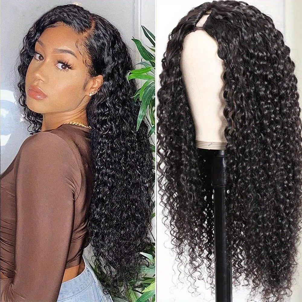 Curly V Part Wigs Brazilian Human Hair Wigs For Women V Shape Wigs No Leave Out Lace Front Wigs Deep Curly Upgrade V Part Wigs Glueless Full Head Clip In Half Wigs 150 Density 14 26inch V Part