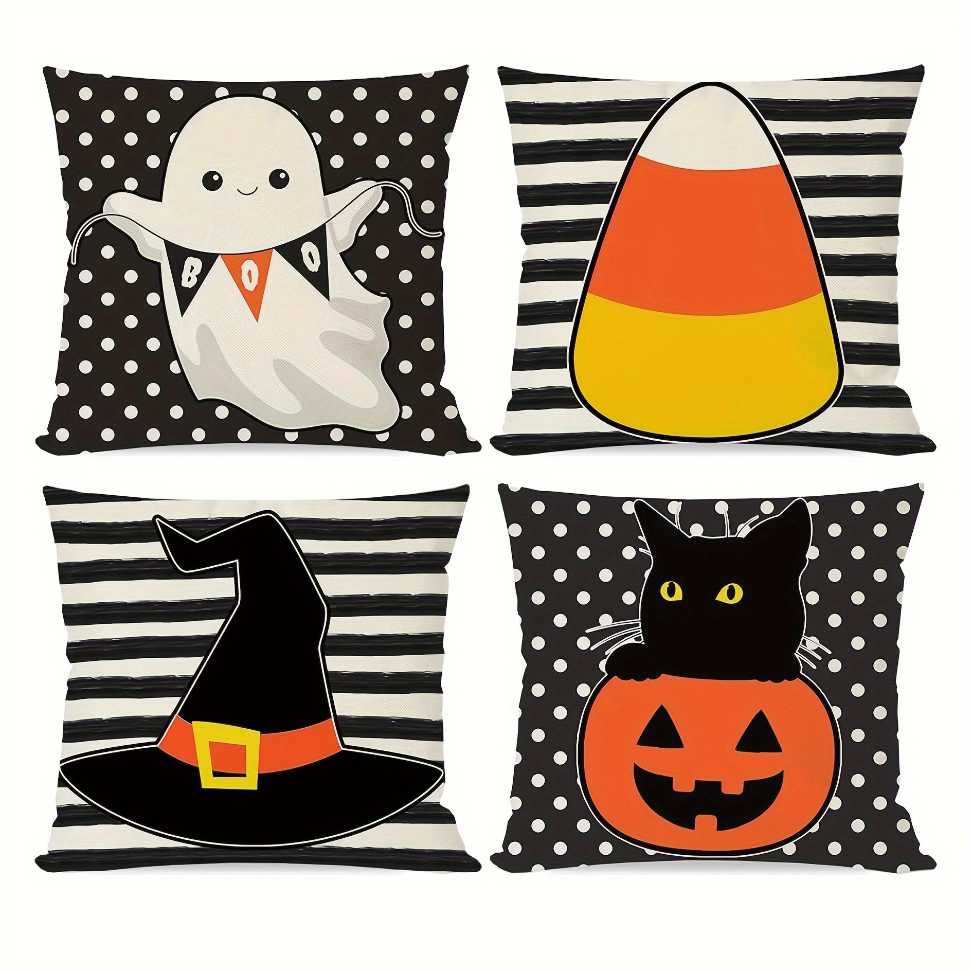 Halloween Throw Pillow Cover Gothic Ghost Pumpkin Black Cat Trick