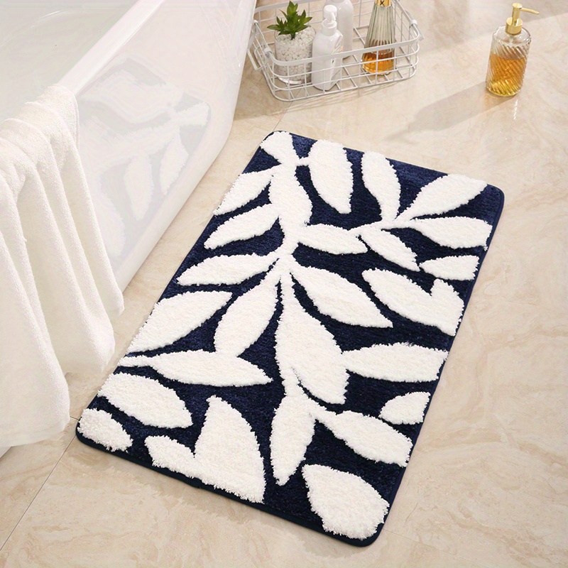 Bath Mat Light Blue Bathroom Mat 40cm 60cm, White Flower Bath Mat