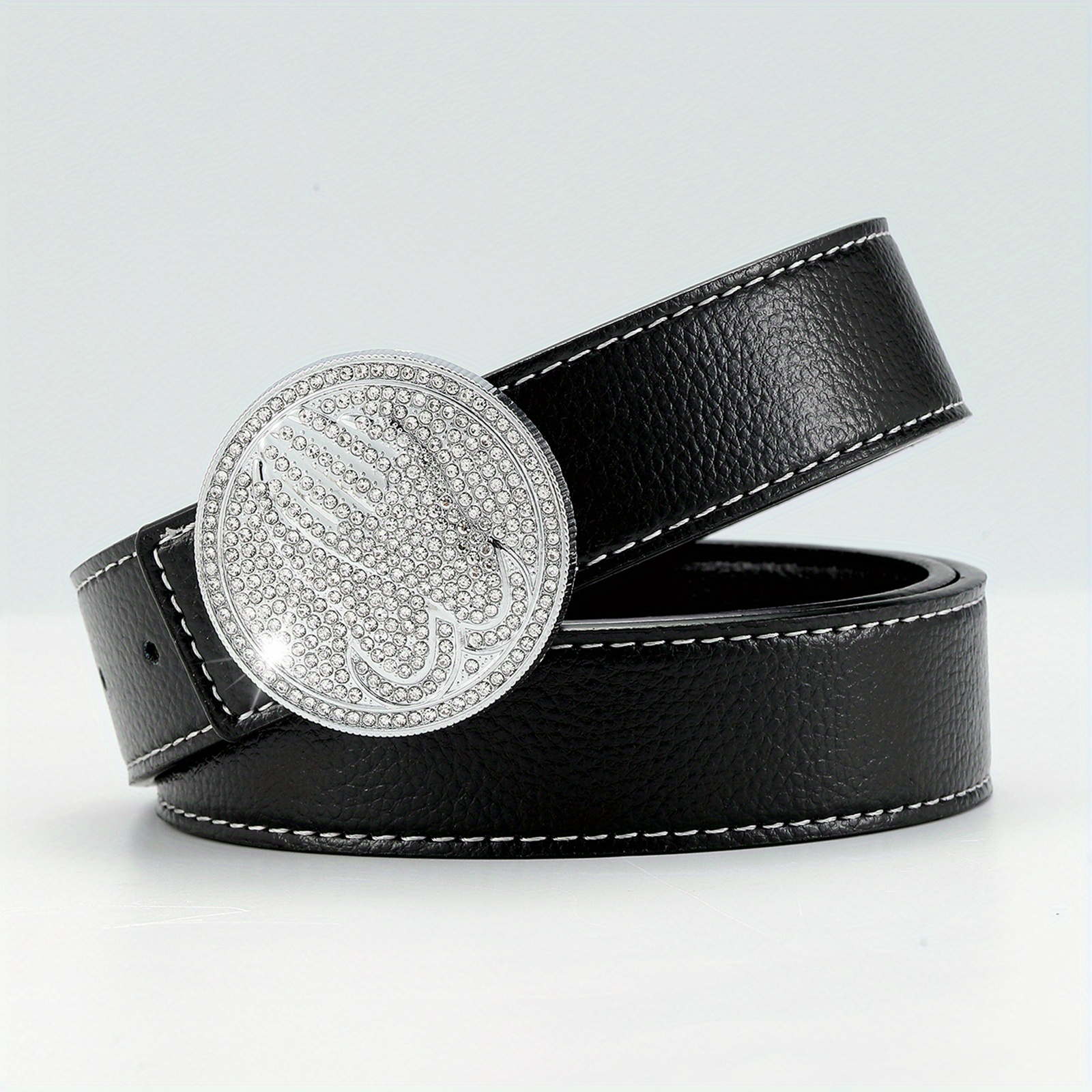 Hip Hop Style Round Palm Buckle Men's Belt For Daily And Working - Temu