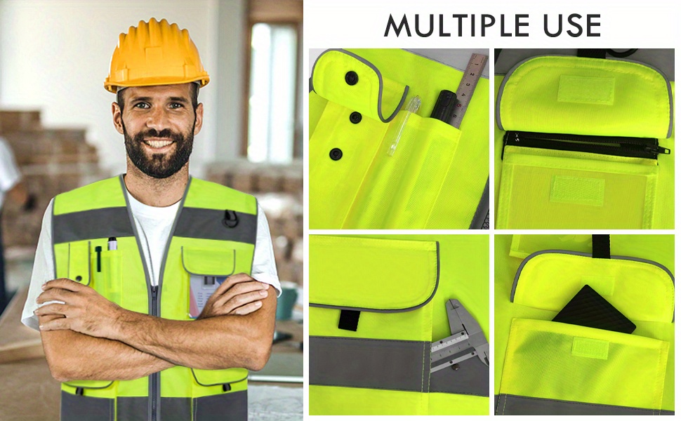 Chaleco de seguridad reflectante de alta visibilidad, chaleco de trabajo de  construcción para hombres y mujeres, con múltiples bolsillos y chaleco de