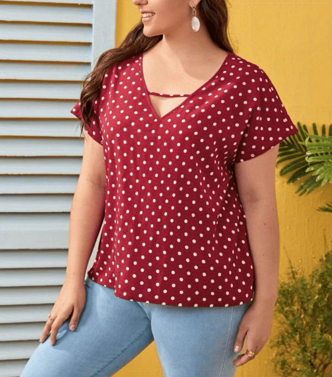 Red Polka Dot Cut Out Blouse