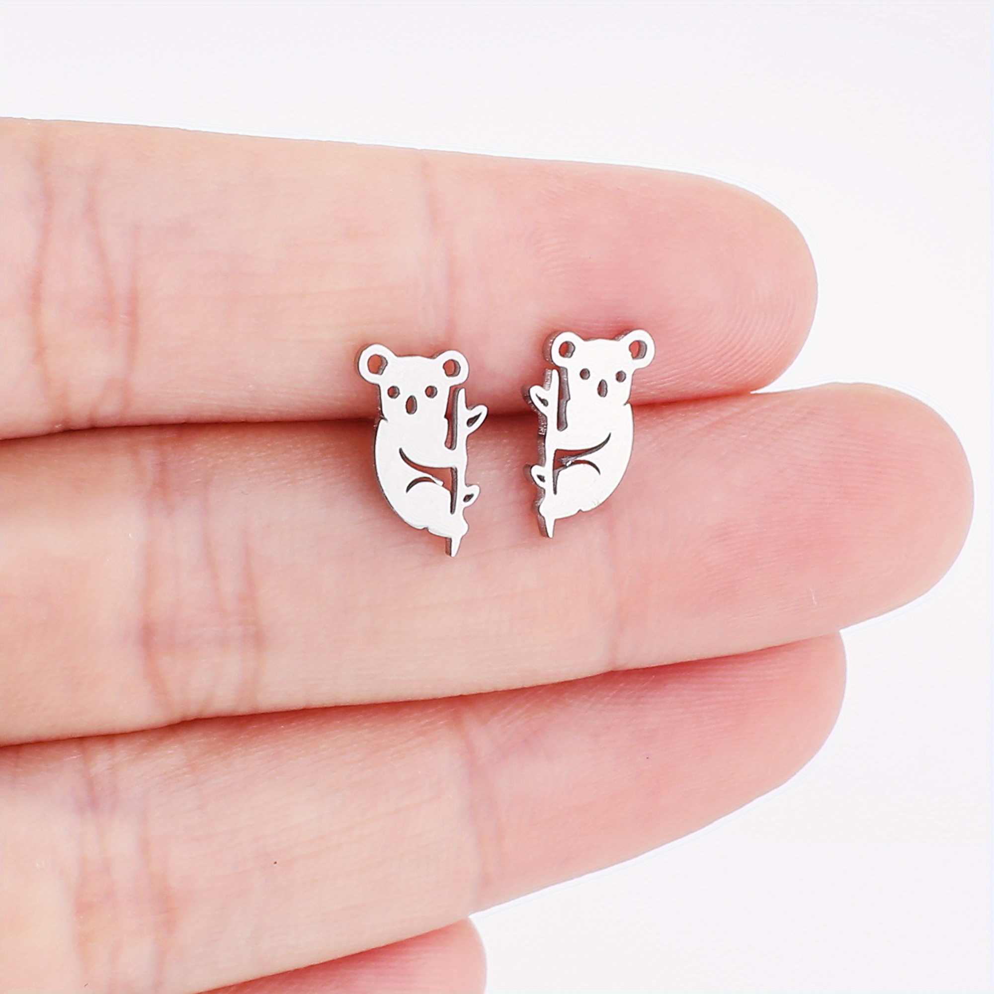 Image of Men's Fashion Stainless Steel Koala-shaped Stud Earrings, Simple And , European And American Cross-border Accessories
