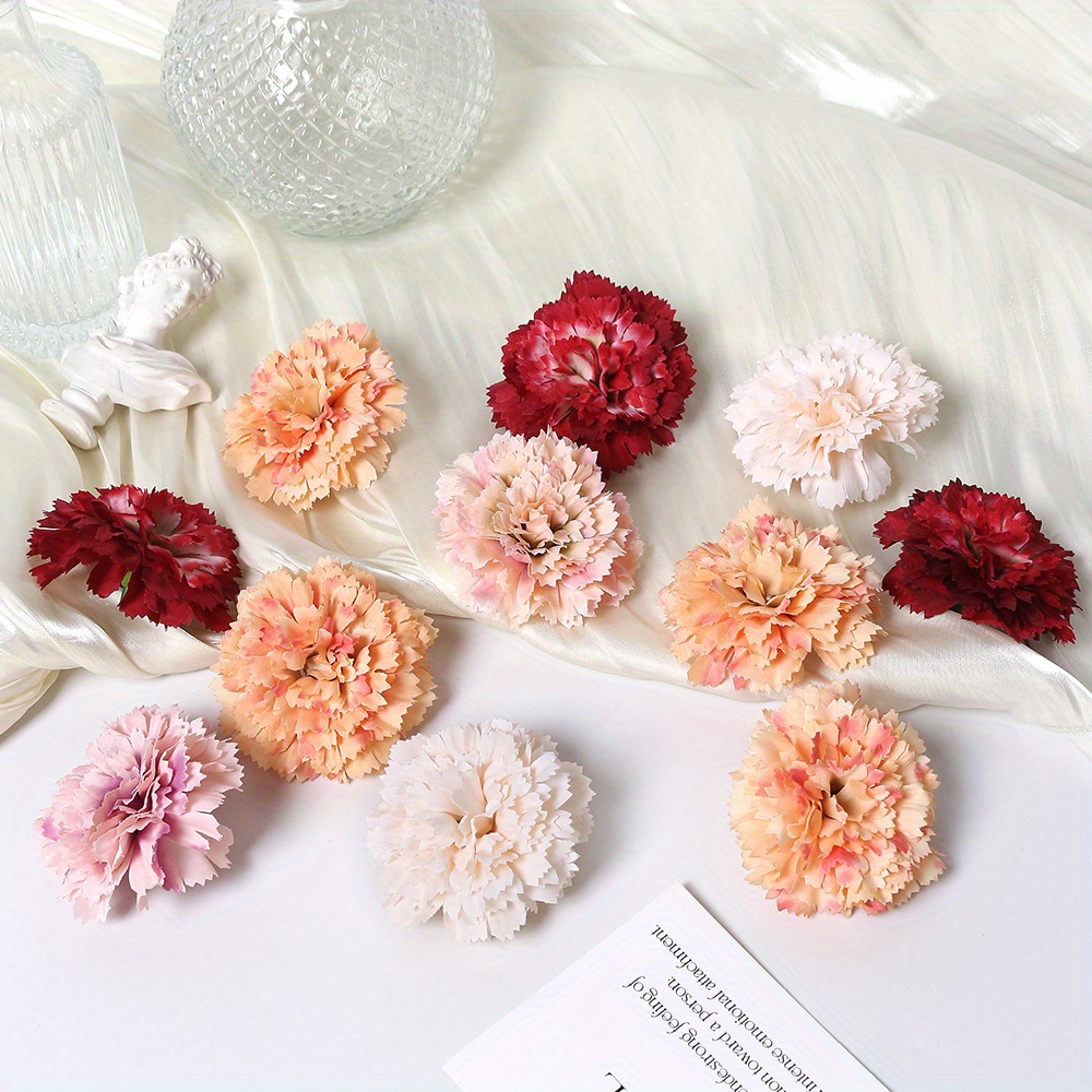 20 Pcs Silk Flower Carnation Head DIY Heads Craft Artificial