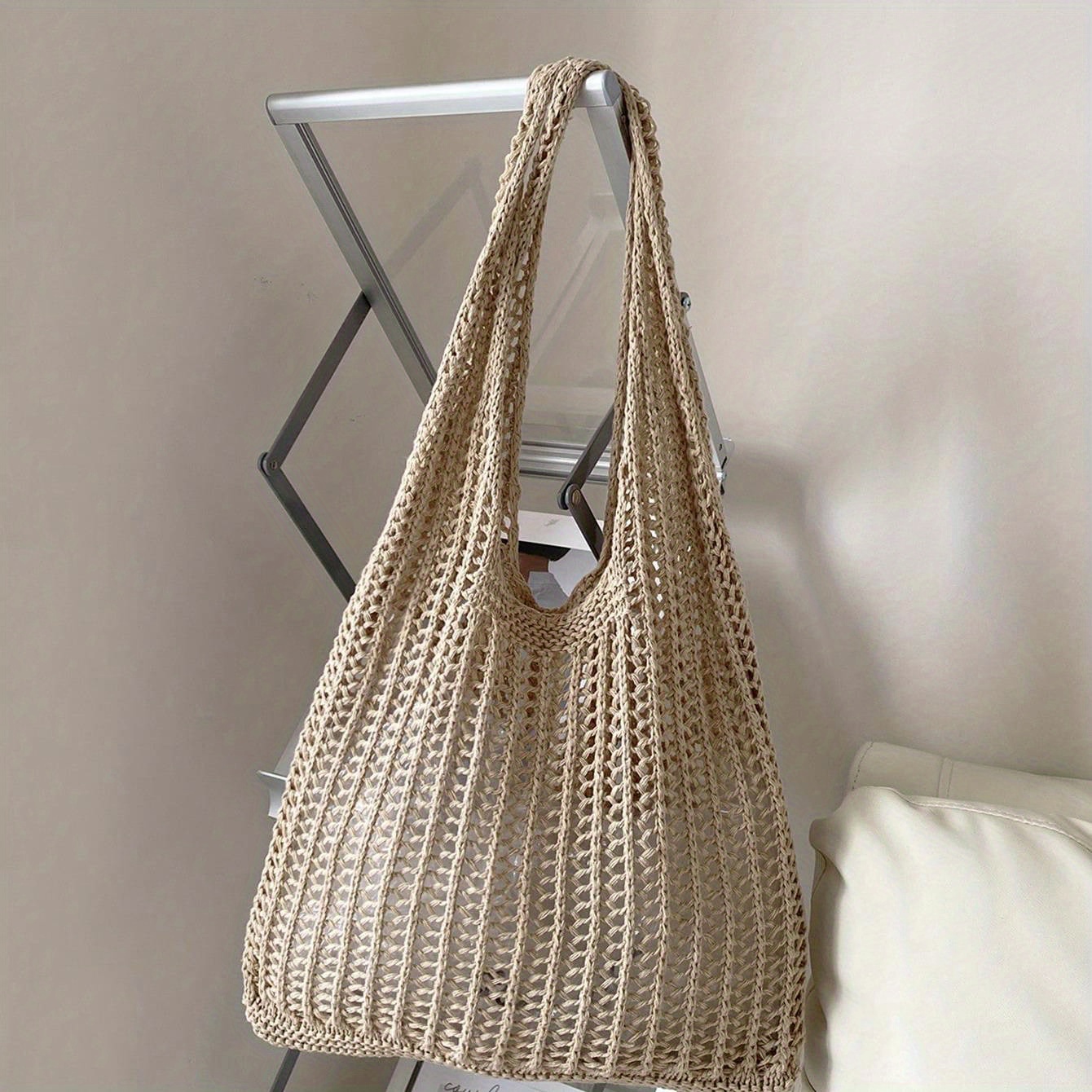 Large Capacity Crochet Hobo Bag Hollow Shoulder Bag Women s Temu