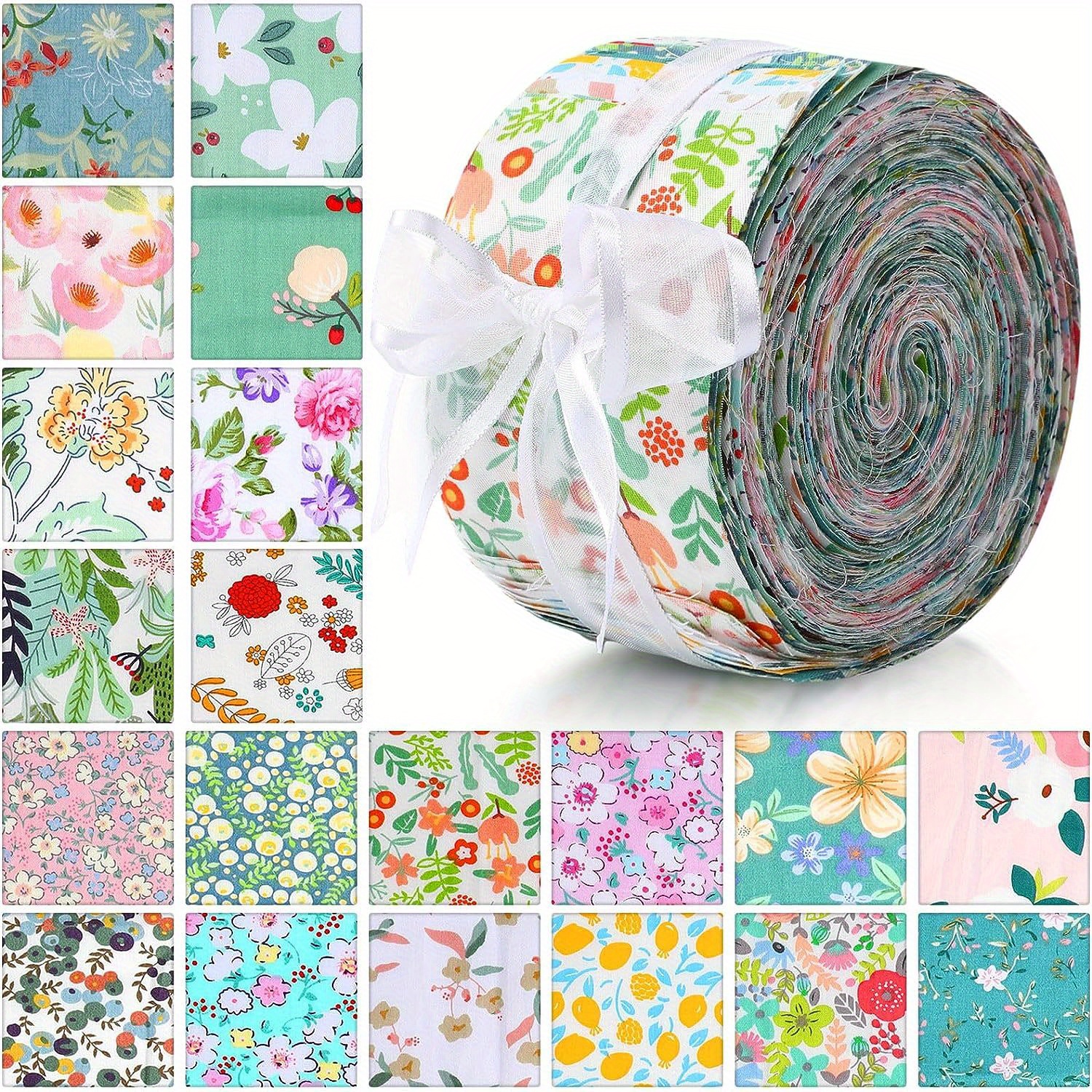 20/40Pcs Christmas Jelly Roll Fabric Roll Up Cotton Fabric Quilting Strips  Patchwork Craft Cotton Quilting Fabric Sets with Different Patterns Random
