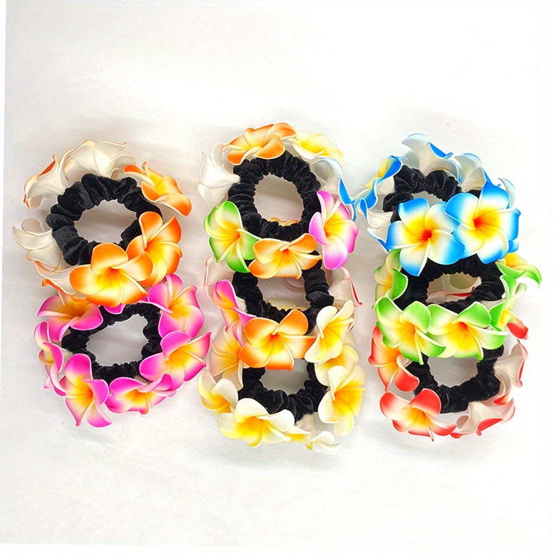 Hawaiian Flower Hair Tie Plumeria Flower Hair Rope Ponytail Temu