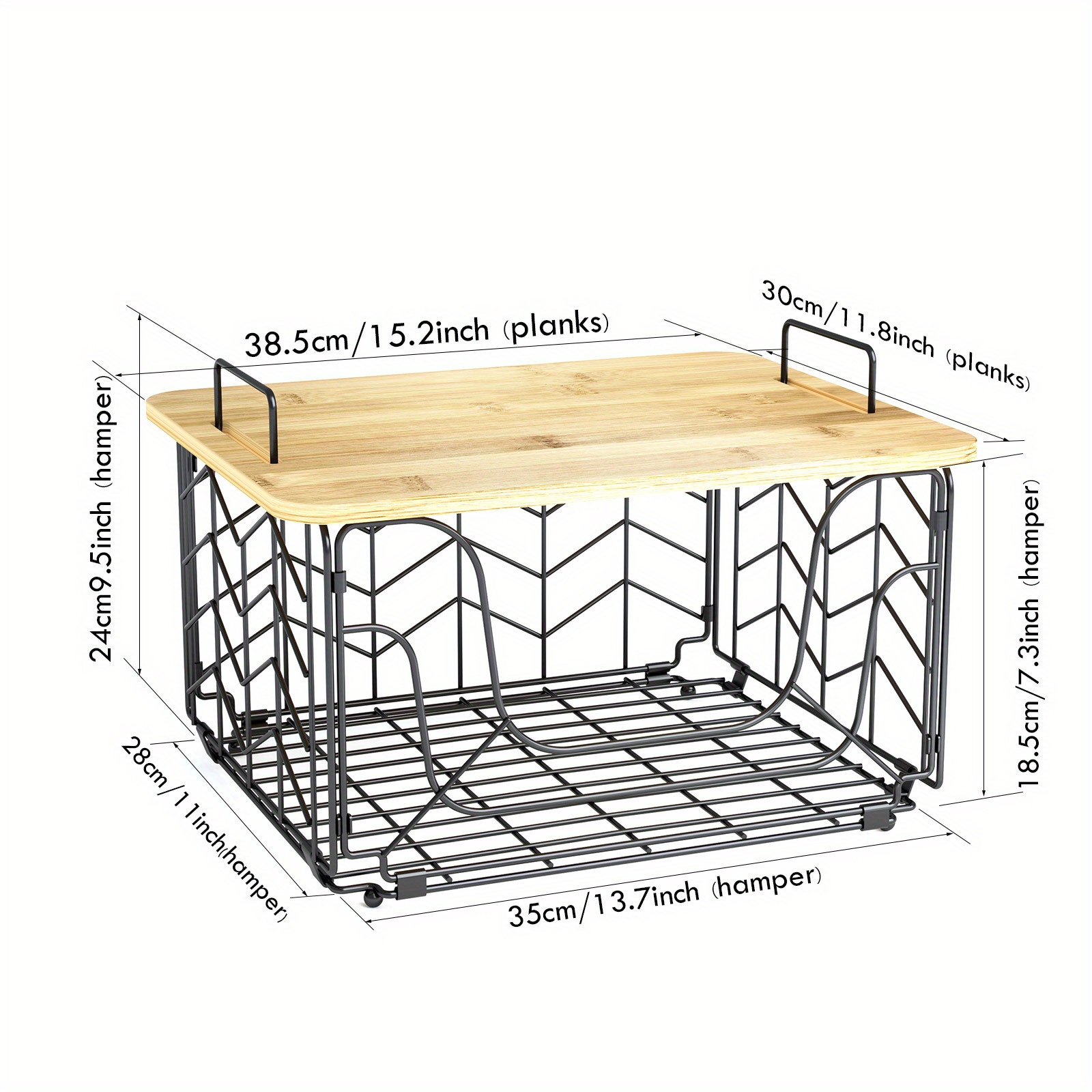 Kitchen Storage Basket With Bamboo Board Large Capacity - Temu