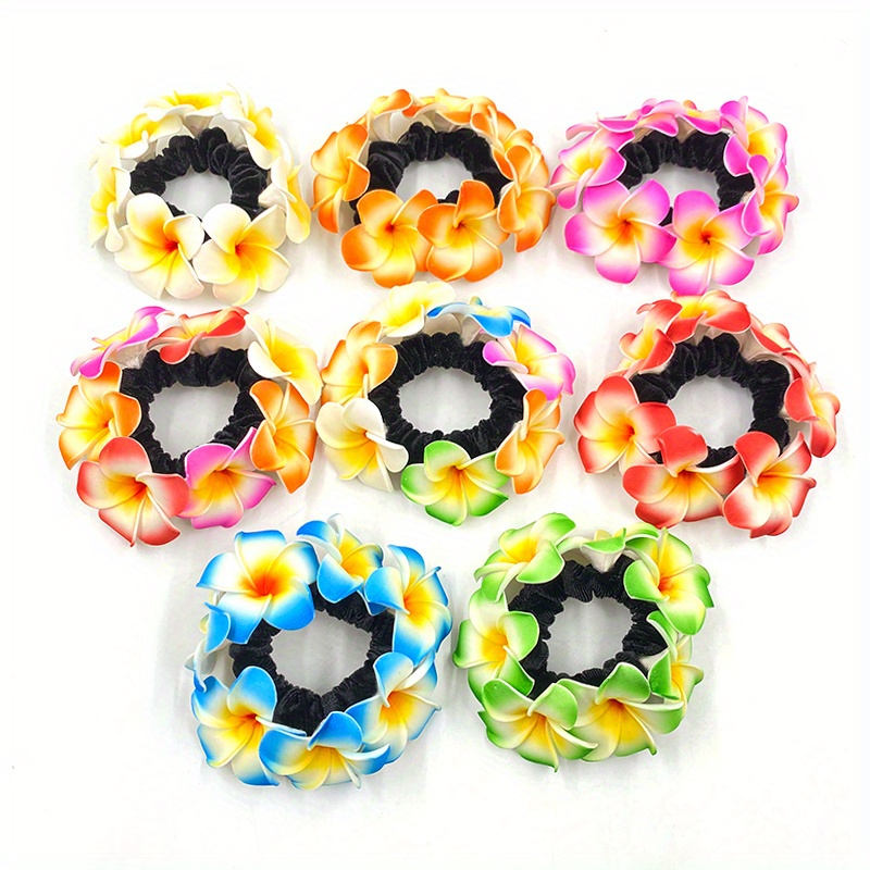 Hawaiian Flower Hair Tie Plumeria Flower Hair Rope Ponytail Temu