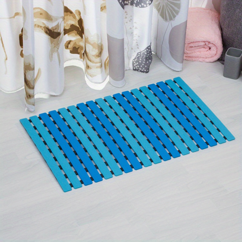 1pc non-slip shower mat, bath mat, with Suction Cup and drain hole(Blue)