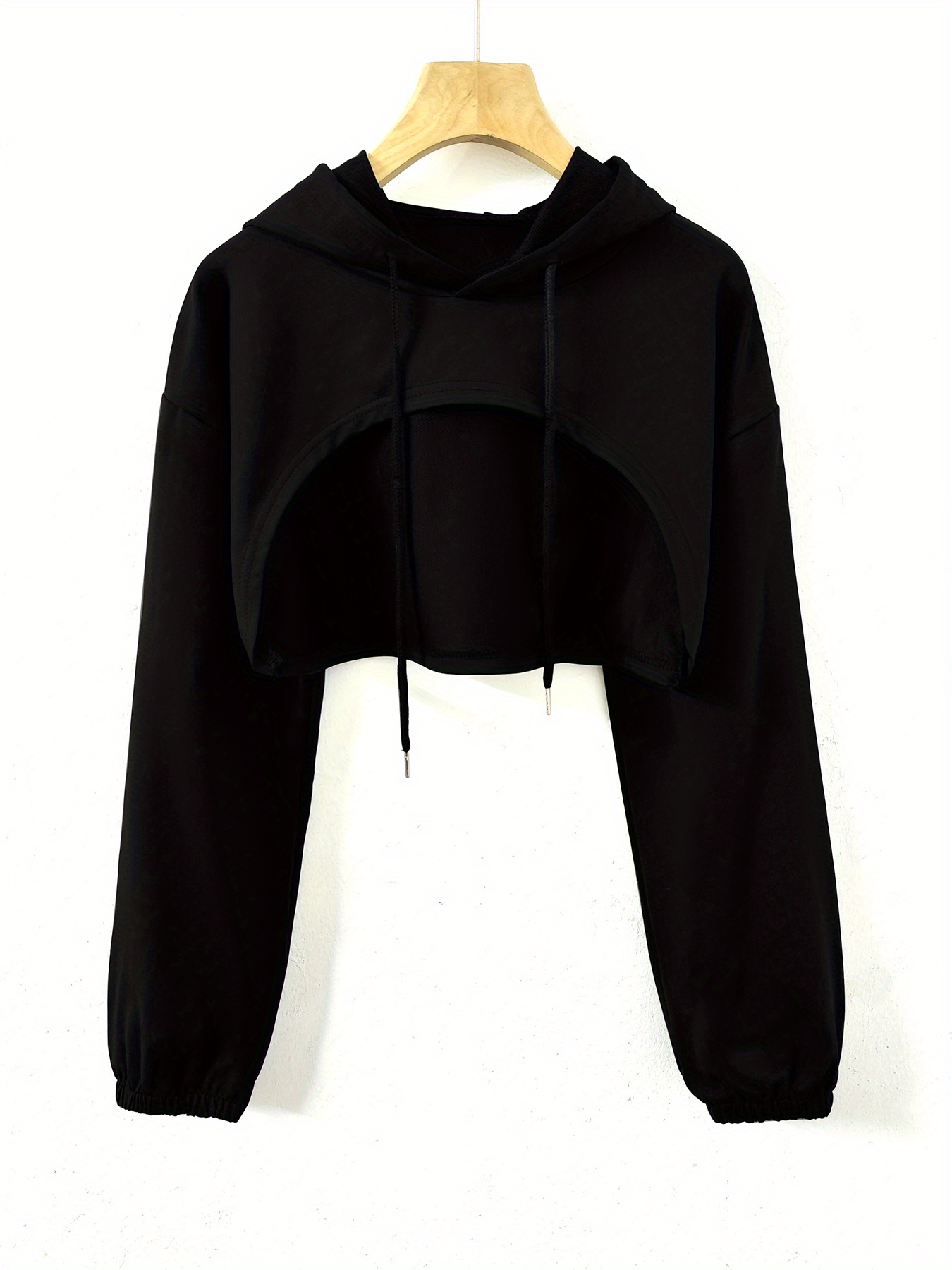 Solid Color Crop Hoodie Long Sleeve Drop Shoulder Fashion - Temu