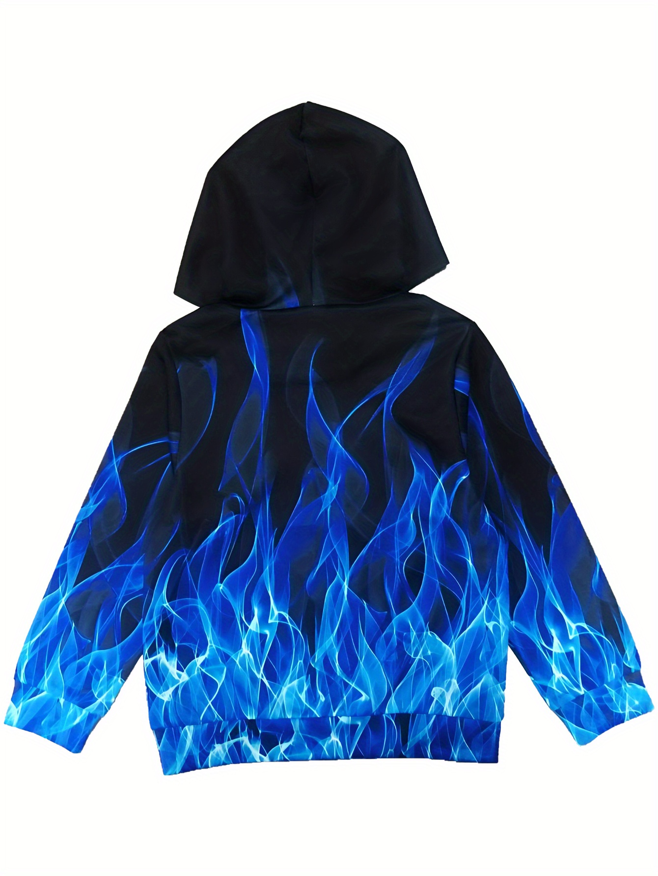blue flame 3d print boys casual pullover long sleeve hoodies