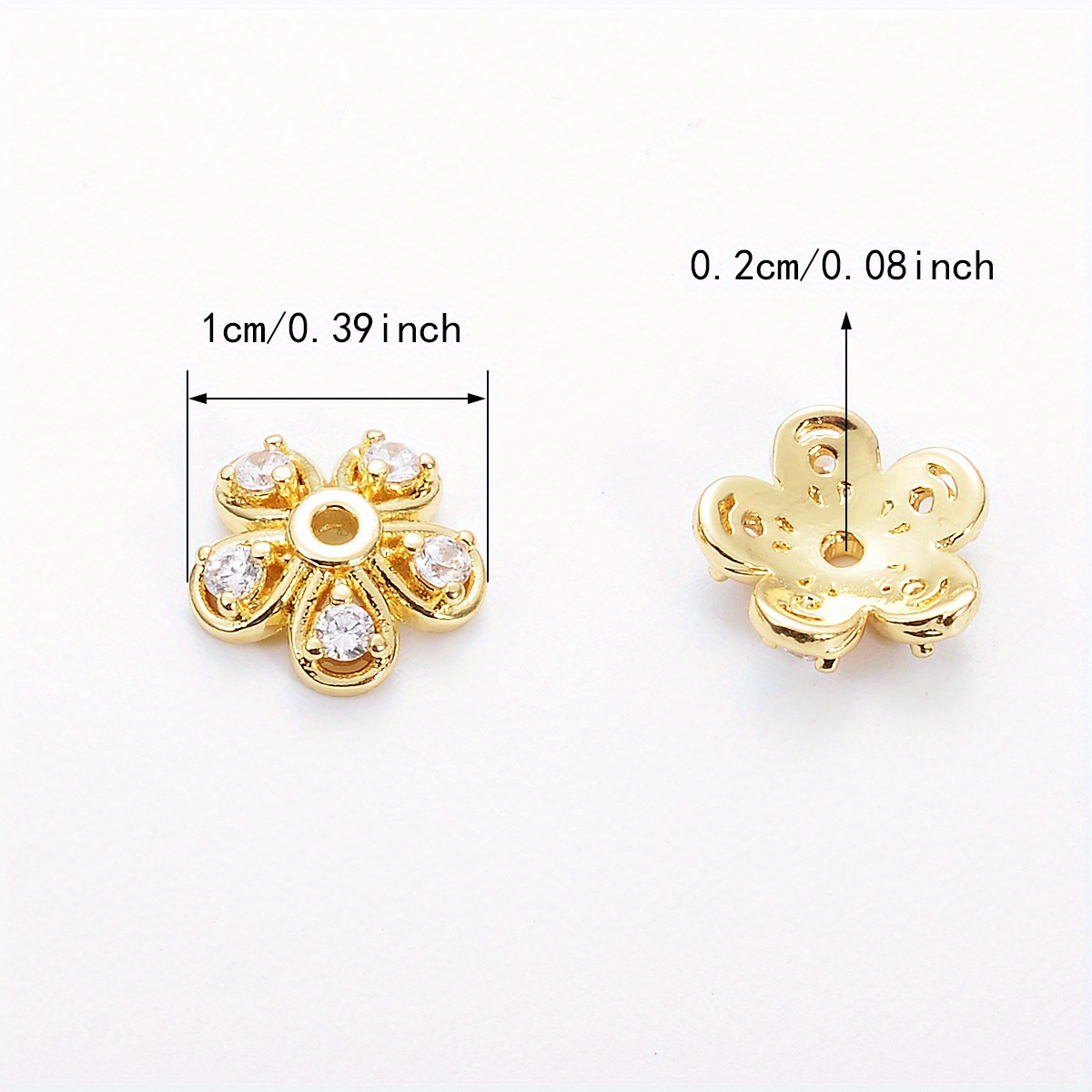 20pcs bag 10mm 8mm 6mm brass flower bead caps with synthetic cubic zircons cap ends spacer beads jewelry accessories for jewelry making details 3