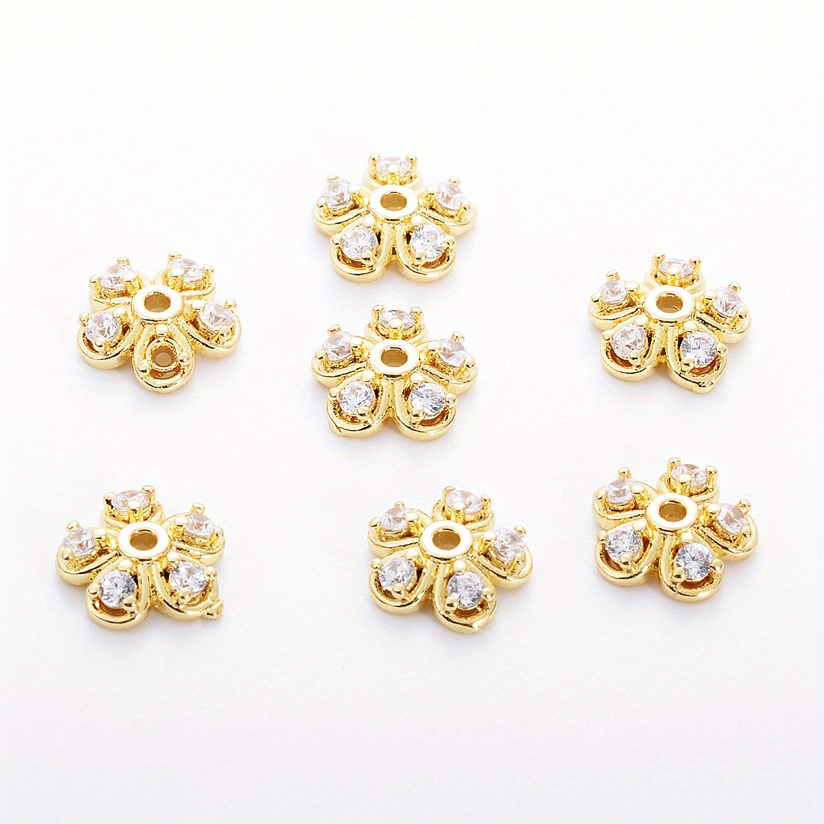 20pcs bag 10mm 8mm 6mm brass flower bead caps with synthetic cubic zircons cap ends spacer beads jewelry accessories for jewelry making details 0