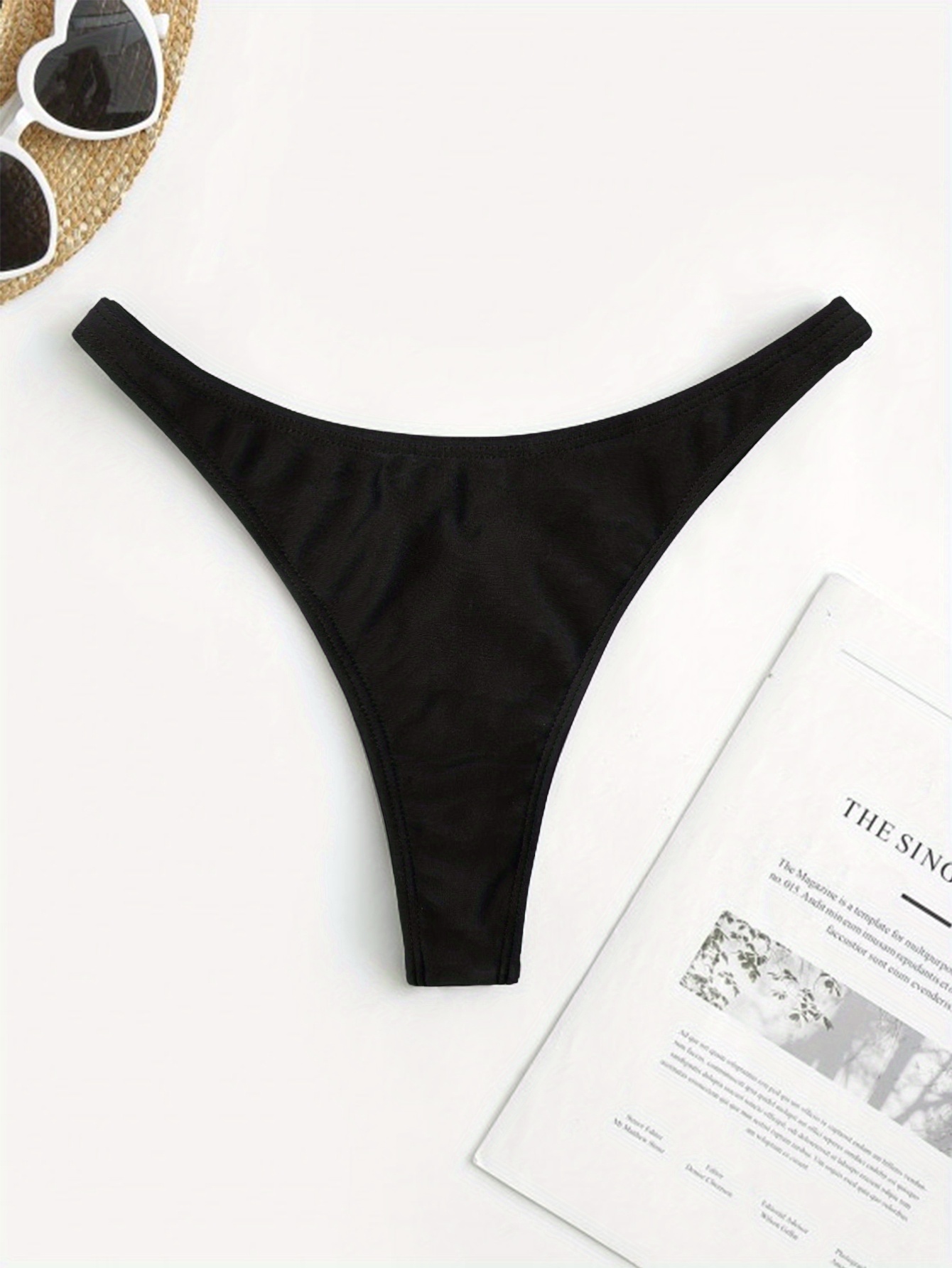 Solid Black Thong Swim Briefs Stretchy High Cut Sexy Bikini - Temu ...