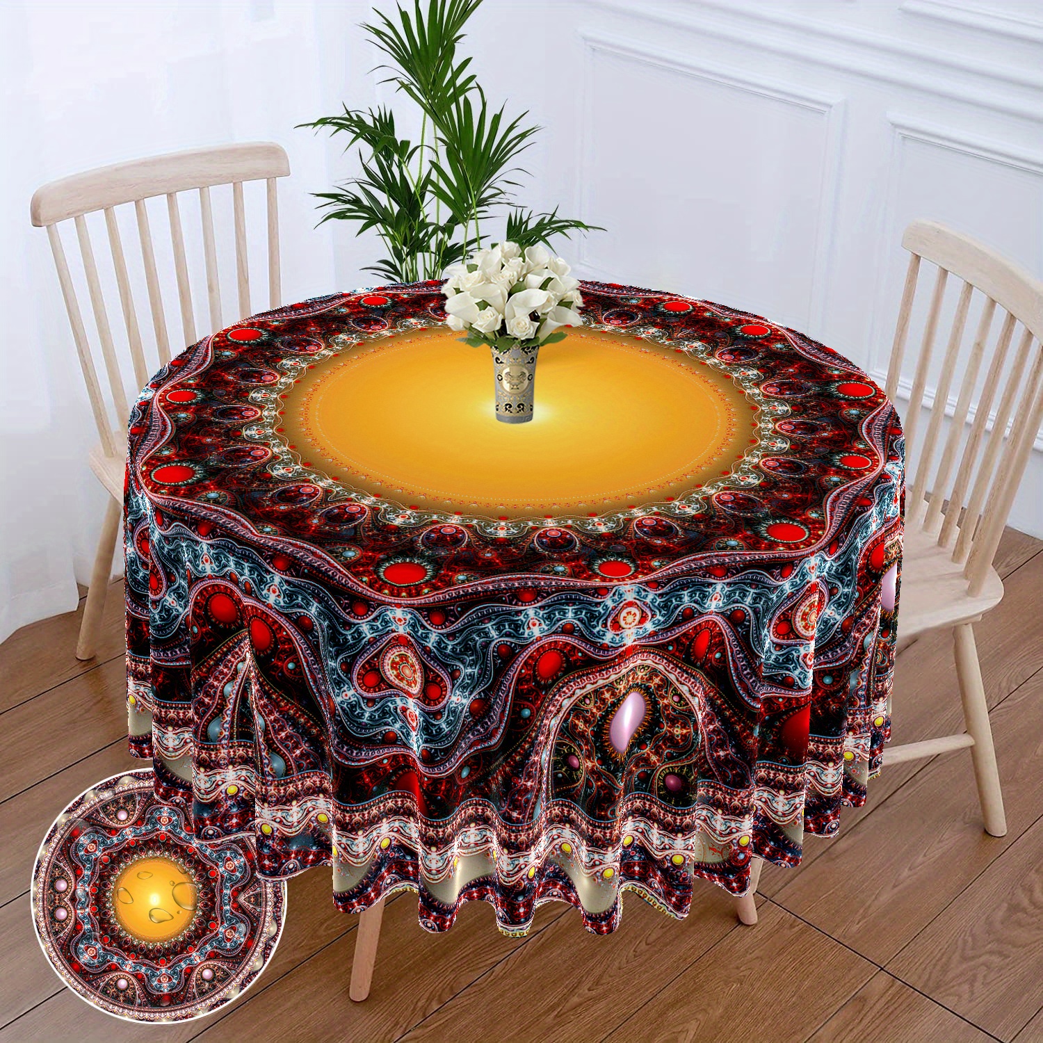 Mantel de diseño de arte minimalista, mantel de círculo boho abstracto,  topper de mesa redonda de porche, mesa de comedor boho deco, hoja de mesa  de ídolo -  España