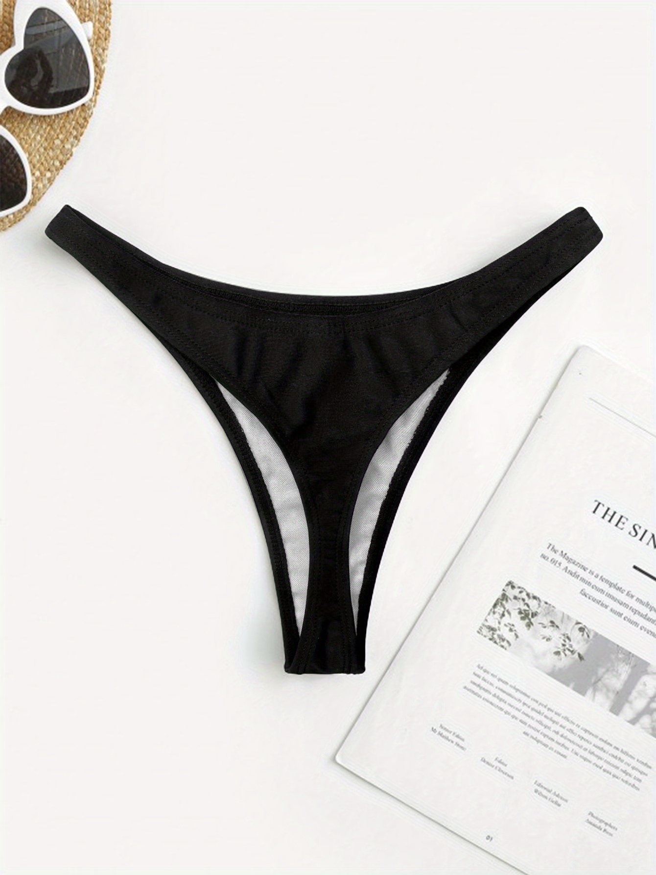 Solid Black Thong Swim Briefs Stretchy High Cut Sexy Bikini - Temu