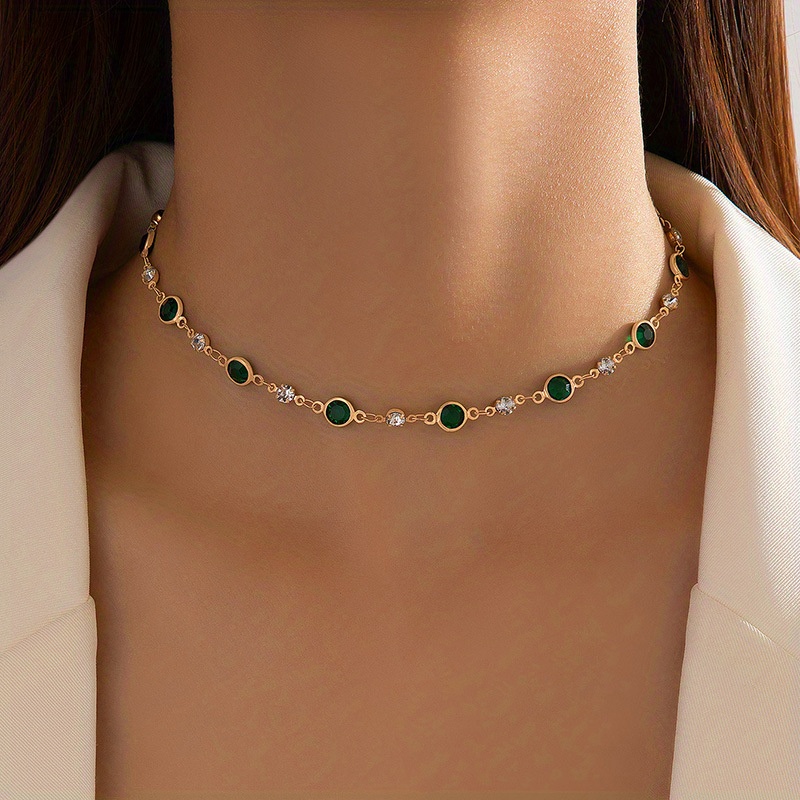 Western Synthetic Gemstone Niche Individual Vintage Short Necklace Clavicle Chain Neck Chain Women's