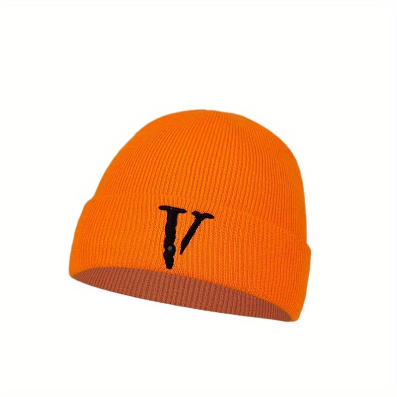 V Embroidery Graphic Beanie Trendy Solid Color Couple Beanies Casual  Coldproof Knit Hats For Women & Men - Temu