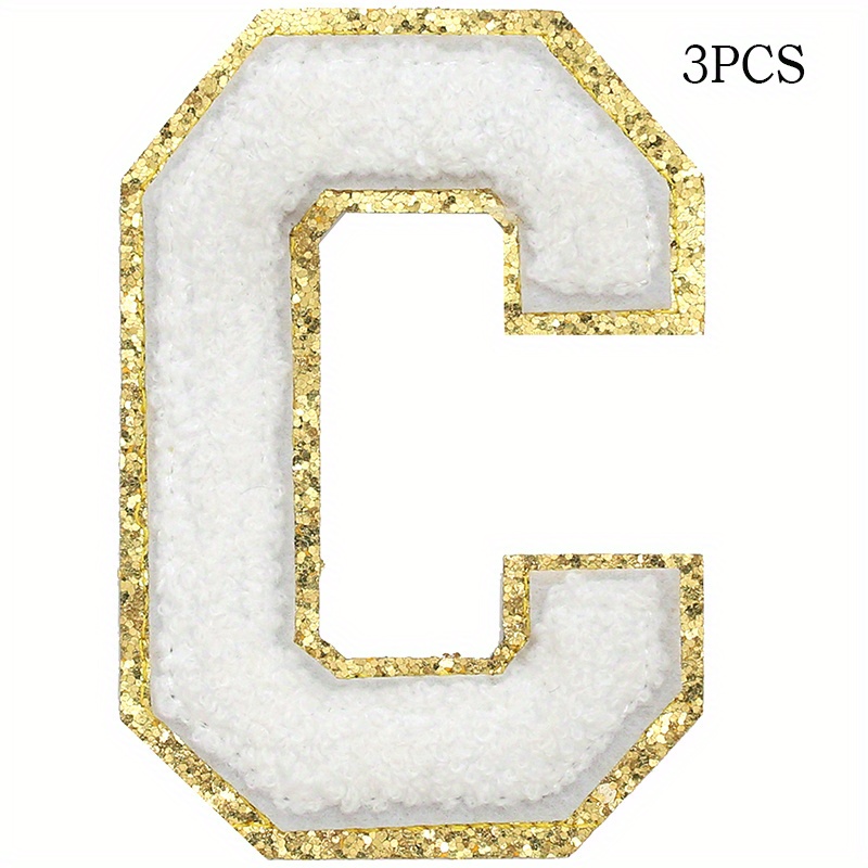 3Pcs Chenille Letter Patches Iron on Patches Glitter Varsity