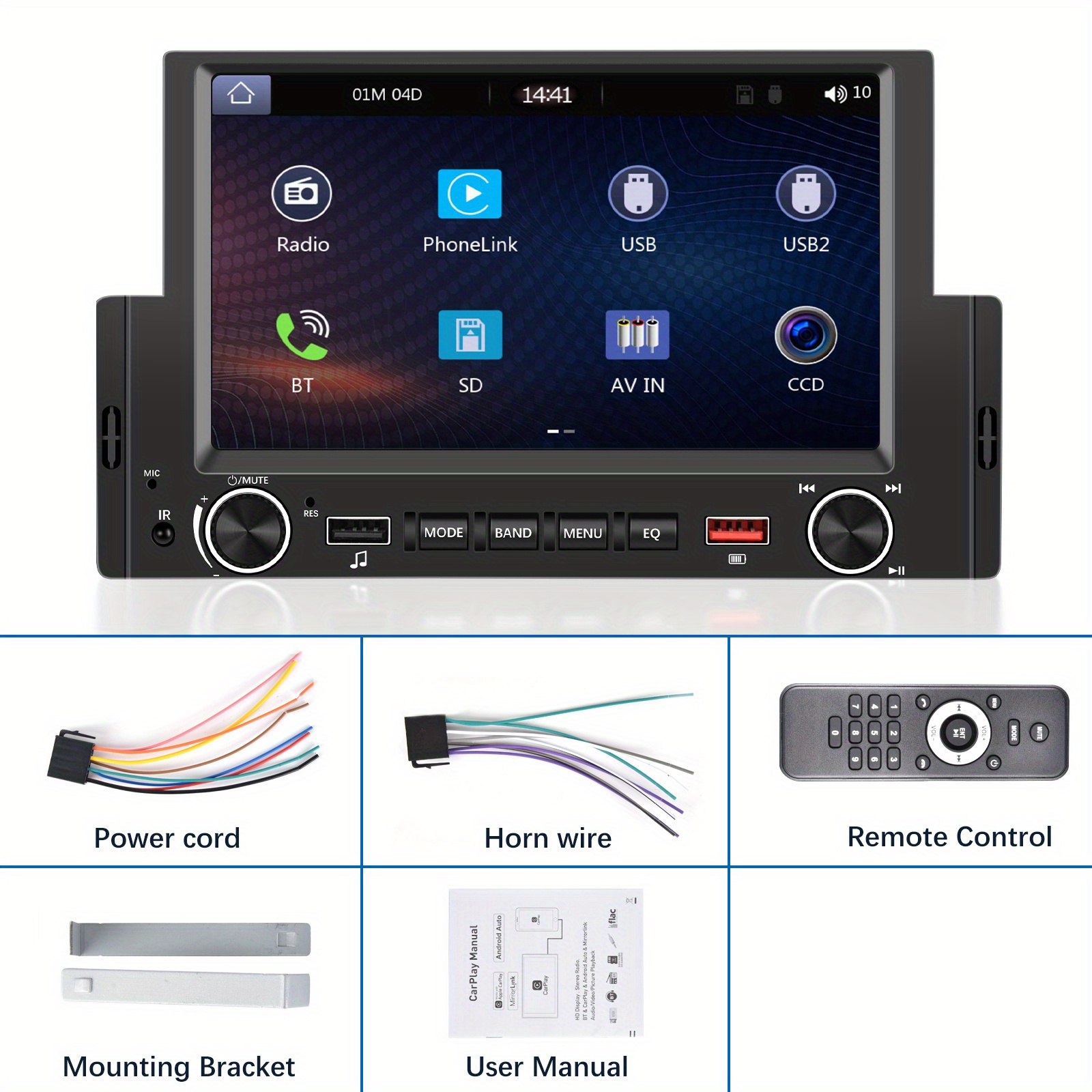 Radio con pantalla táctil para coche, de 7 pulgadas MP5 reproductor  Multimedia, 1 Din, FM, ISO, entrada auxiliar de alimentación, Bluetooth,  USB, Mirror Link, autorradio Universal - AliExpress