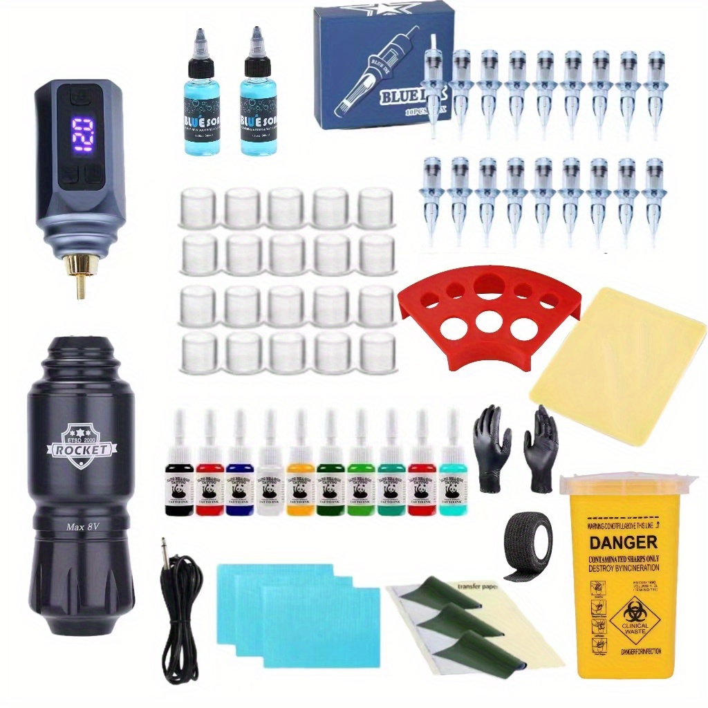 Complete Rotary Tattoo Pen Machine Kit Skin Practice Professional