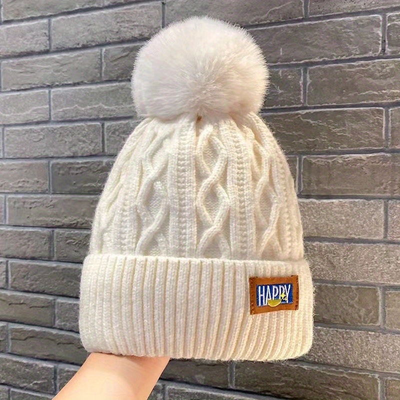 Winter Warm Beanie Pom Ribbed Beanies Patch - Temu Australia