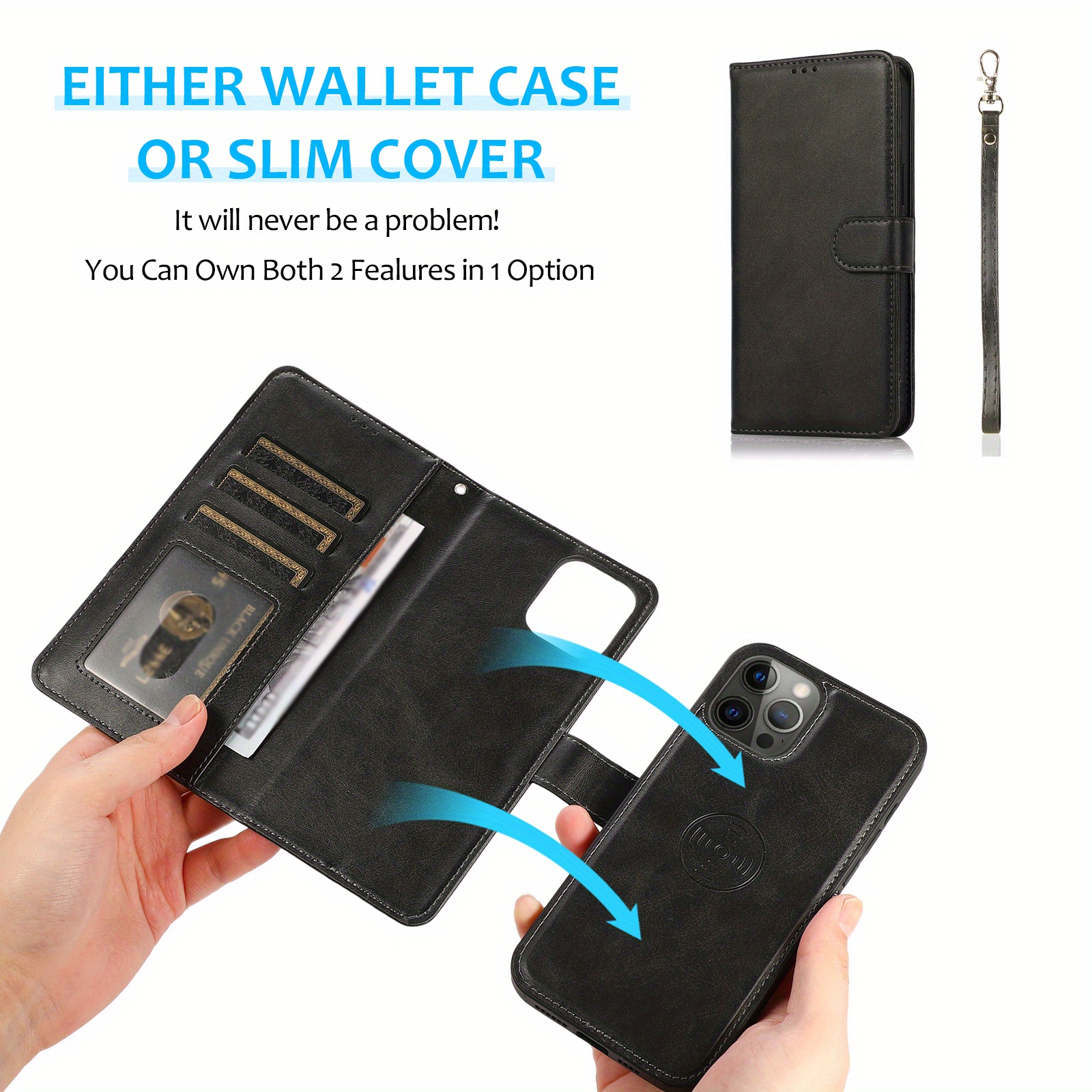 Premium Detachable Pu Leather Wallet Phone Case Iphone - Temu