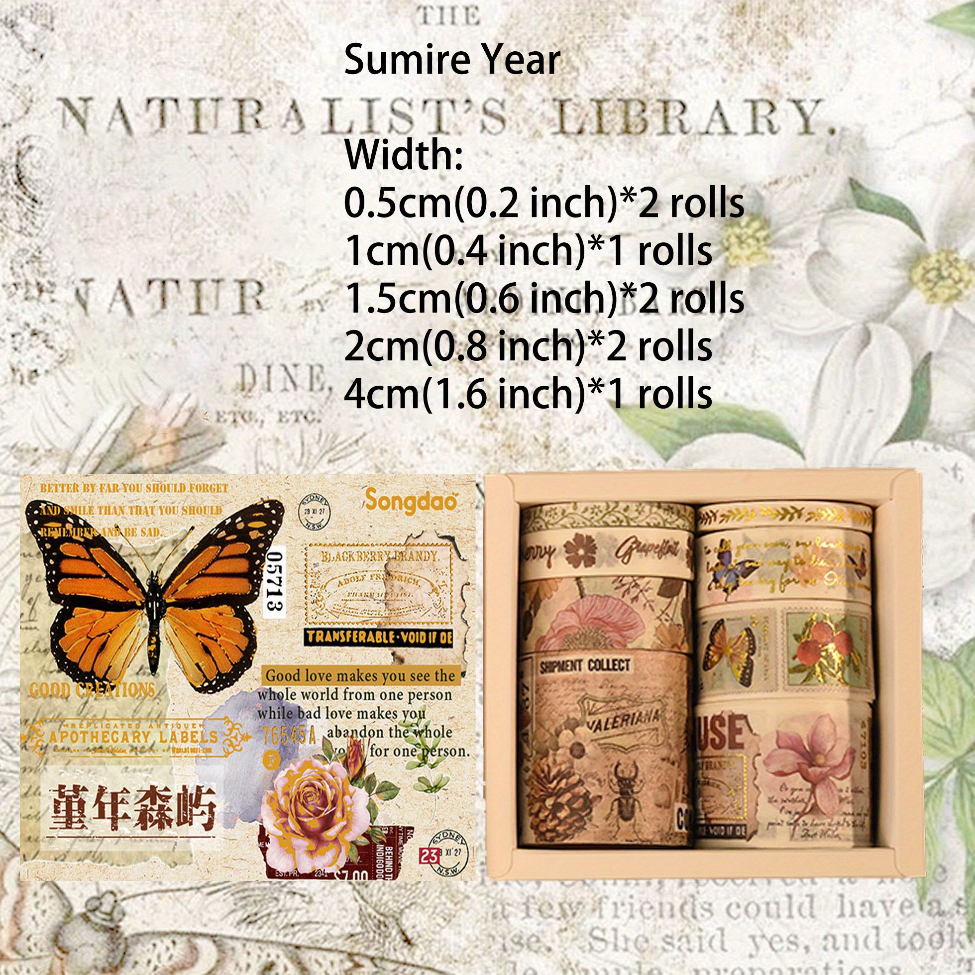 Retro Washi Tape Set Vintage Butterfly Masking Tape Golden Temu