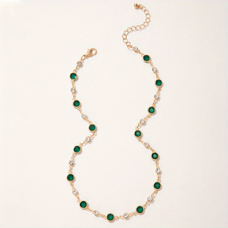 retro green synthetic gems short necklace clavicle chain fine jewelry for women details 2