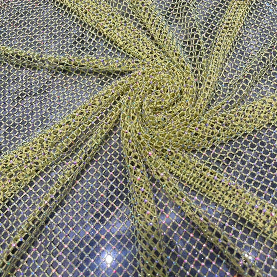 Rhinestone Mesh Shiny Soft Stretch Hollow Crystal Fabric - Temu