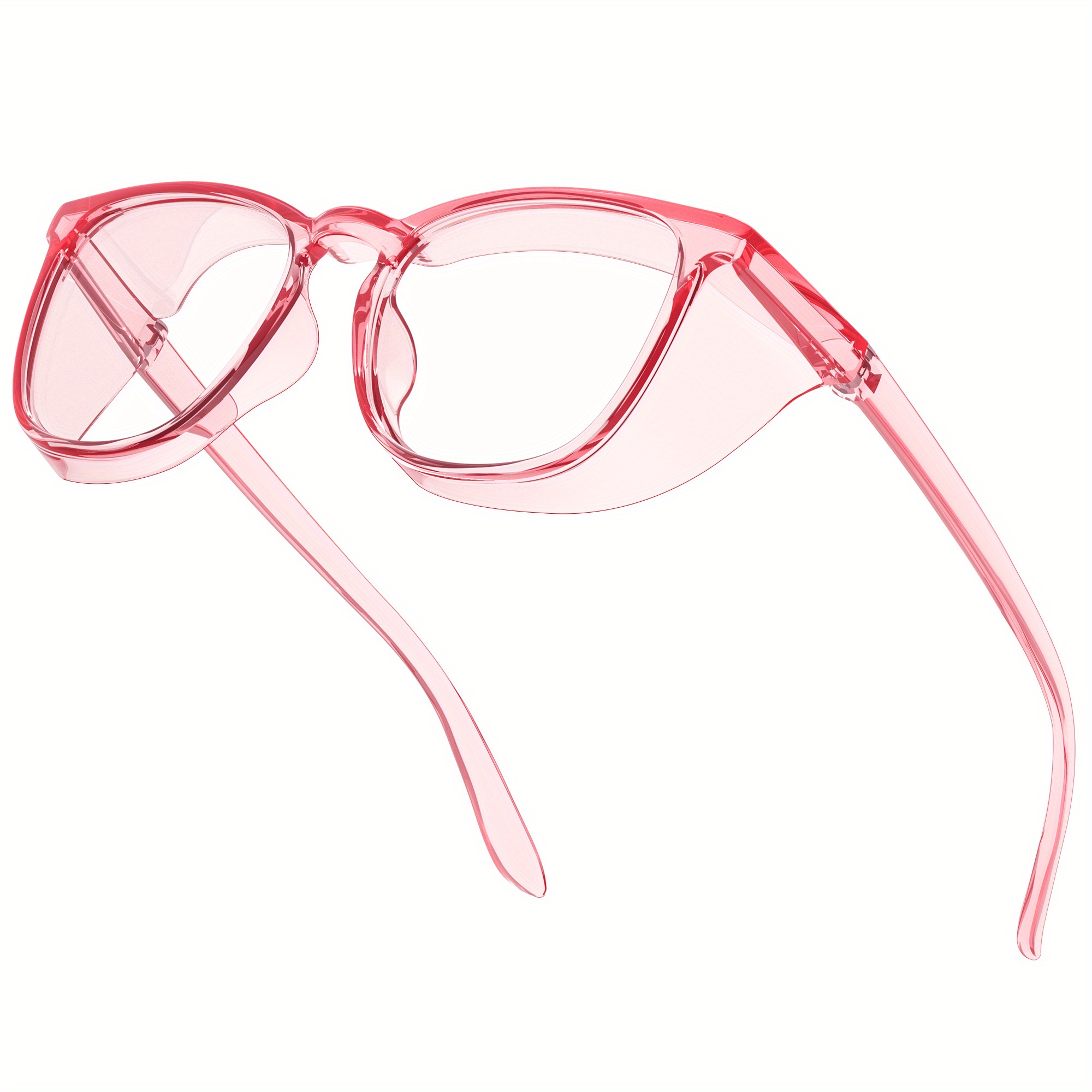 Anteojos de seguridad antivaho para mujeres y hombres, protección UV,  antiarañazos, gafas de seguridad sobre gafas (cuadrado rosa transparente)