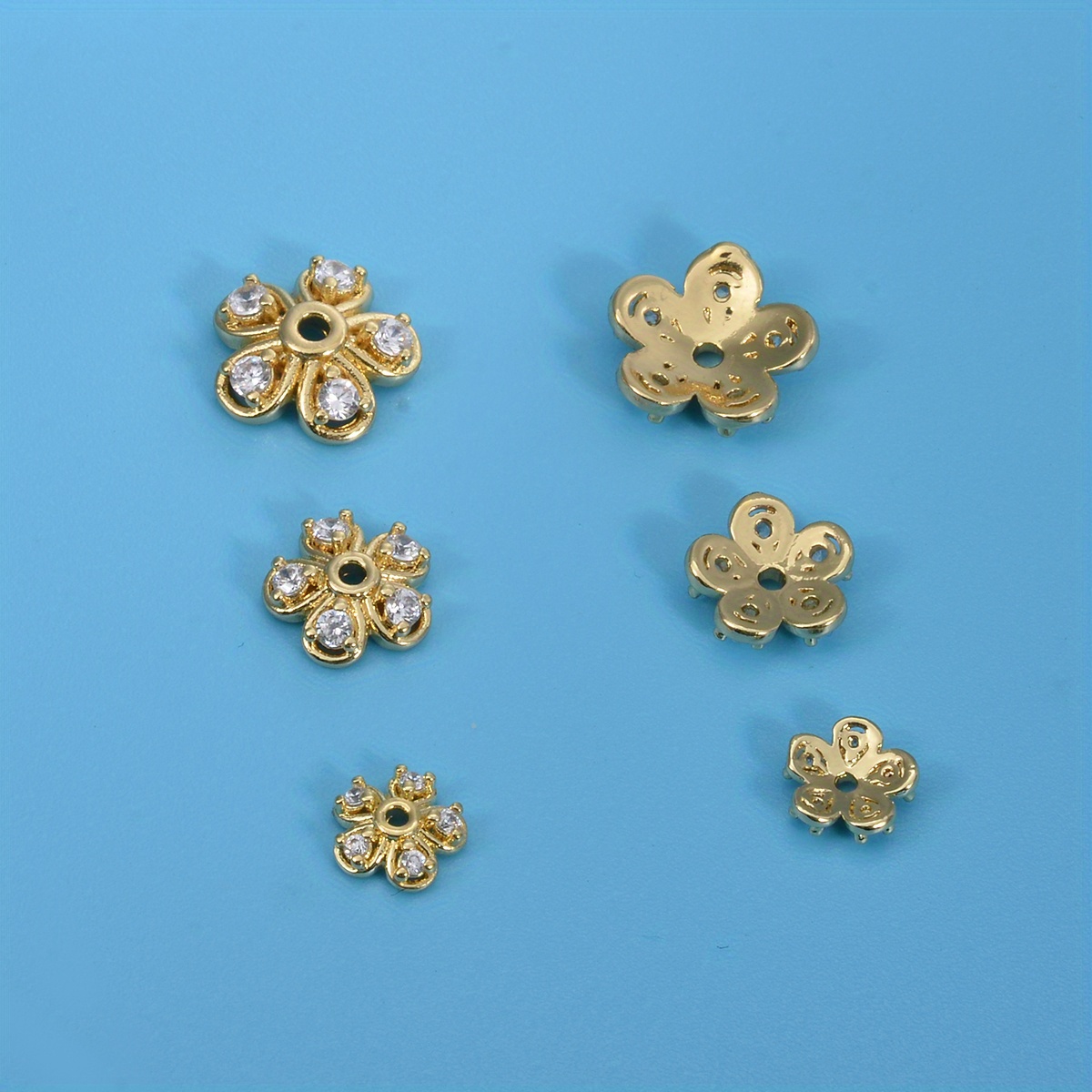 20pcs bag 10mm 8mm 6mm brass flower bead caps with synthetic cubic zircons cap ends spacer beads jewelry accessories for jewelry making details 2