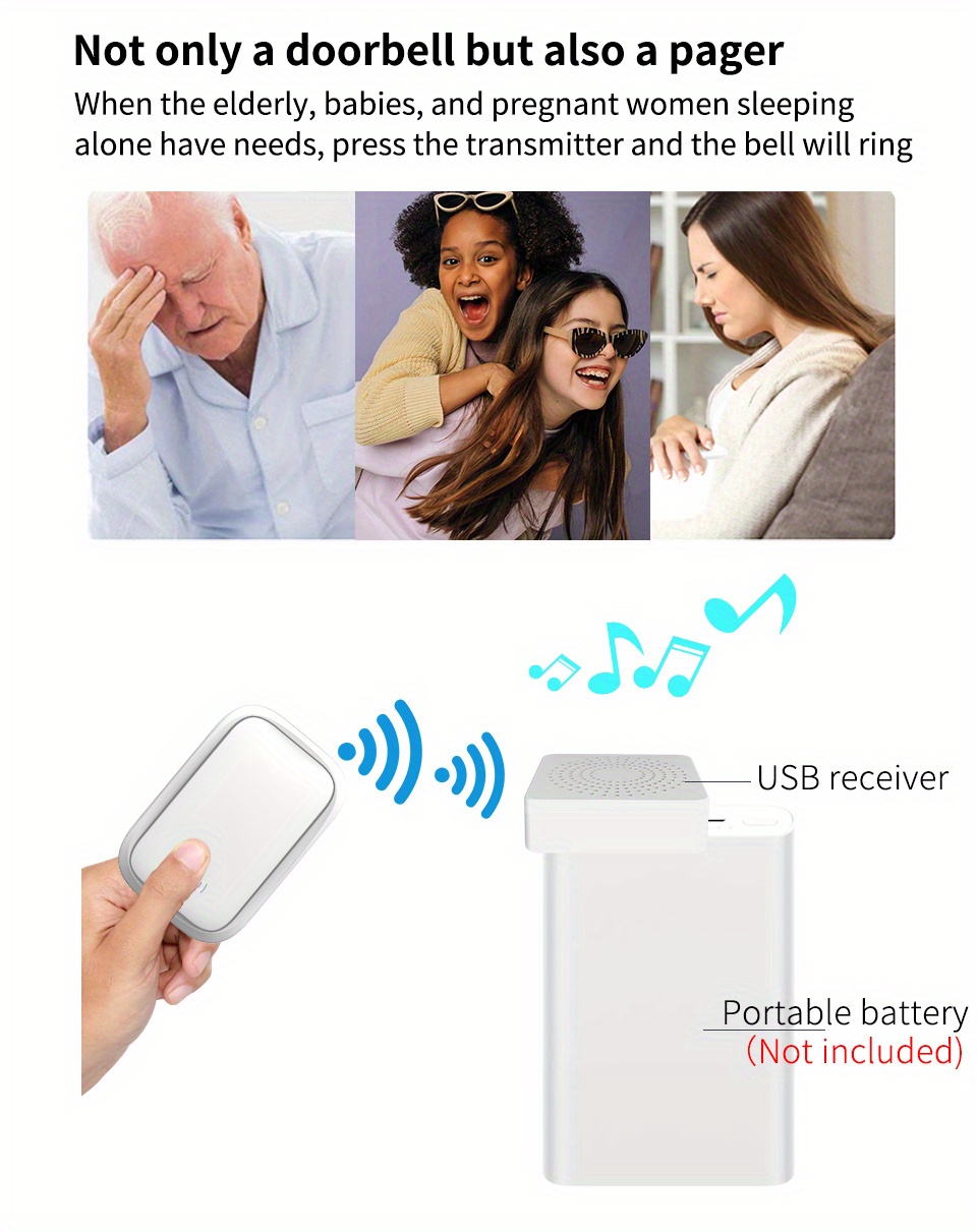 New Usb Self-generating Doorbell, 38 Music Ringtones, Ding-dong Machine Usb  Interface Plug-in, 3-level Volume Adjustment, Long-distance Signal  Reception, Old Man Pager Ding-dong Doorbell Button Does Not Need Batteries  - Temu