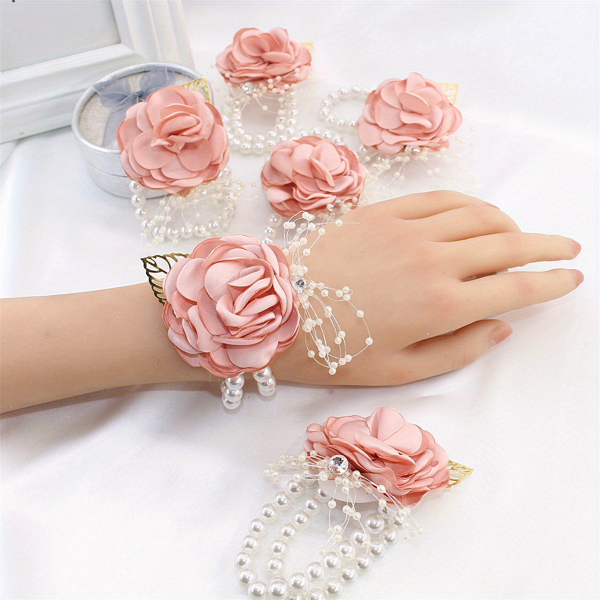Rose Corsage Bracelet, Wedding Wrist Corsage With Rhinestone And Pearl  Flowers Decor (pink)(t-0-g)