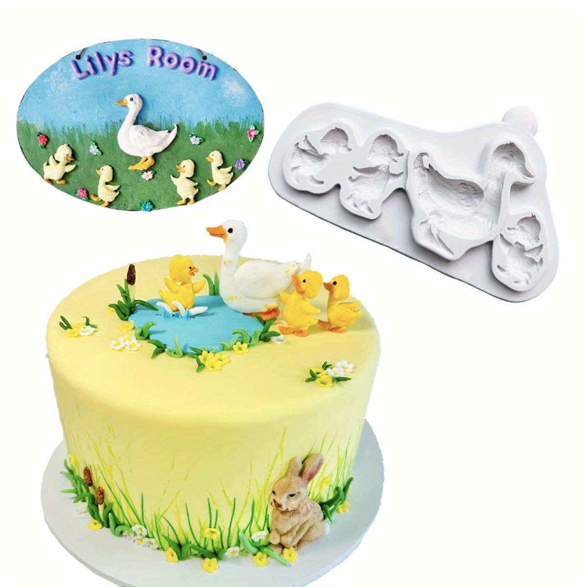 1pc Duckling Family Silicone Mold Cute Duck Family Fondant Cake ...