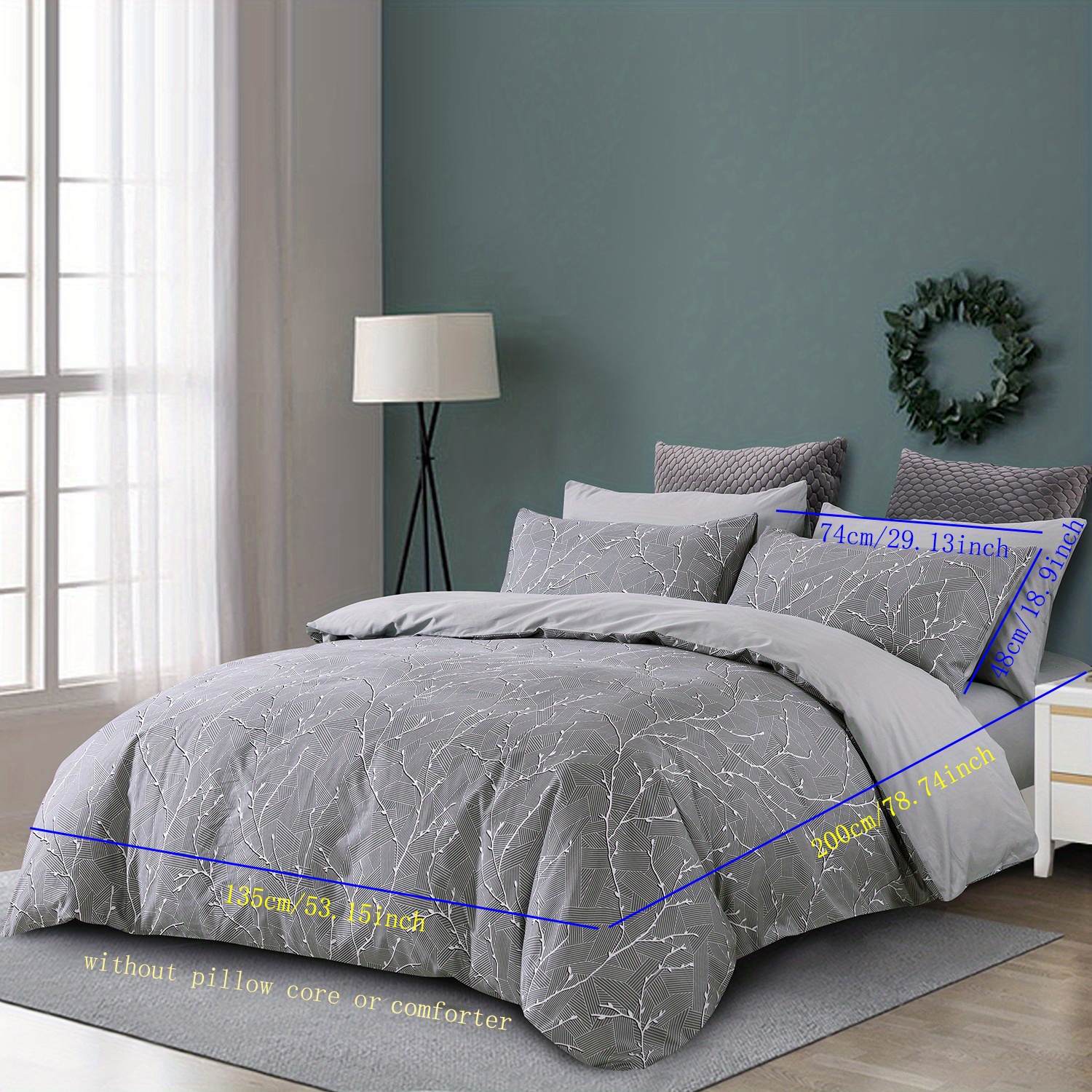Image of 3pcs 100% Cotton Geometric Floral Graphic Series, Bedroom Dormitory Duvet Cover And Pillowcase Set, 1 Duvet Cover + 2 Pillowcases, Without Comforter/filling