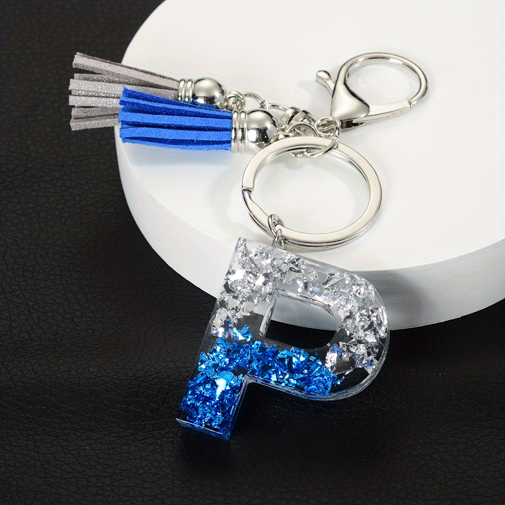 1pc Resin English Letter Shape Keychain Pendant with Tassel Bag Ornament Key Ring,Temu